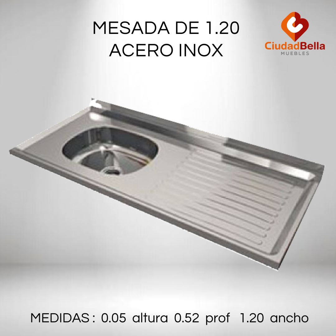 MESADA DE ACERO INOXIDABLE 1,20M REVERSIBLE CENTRO ESTANT
