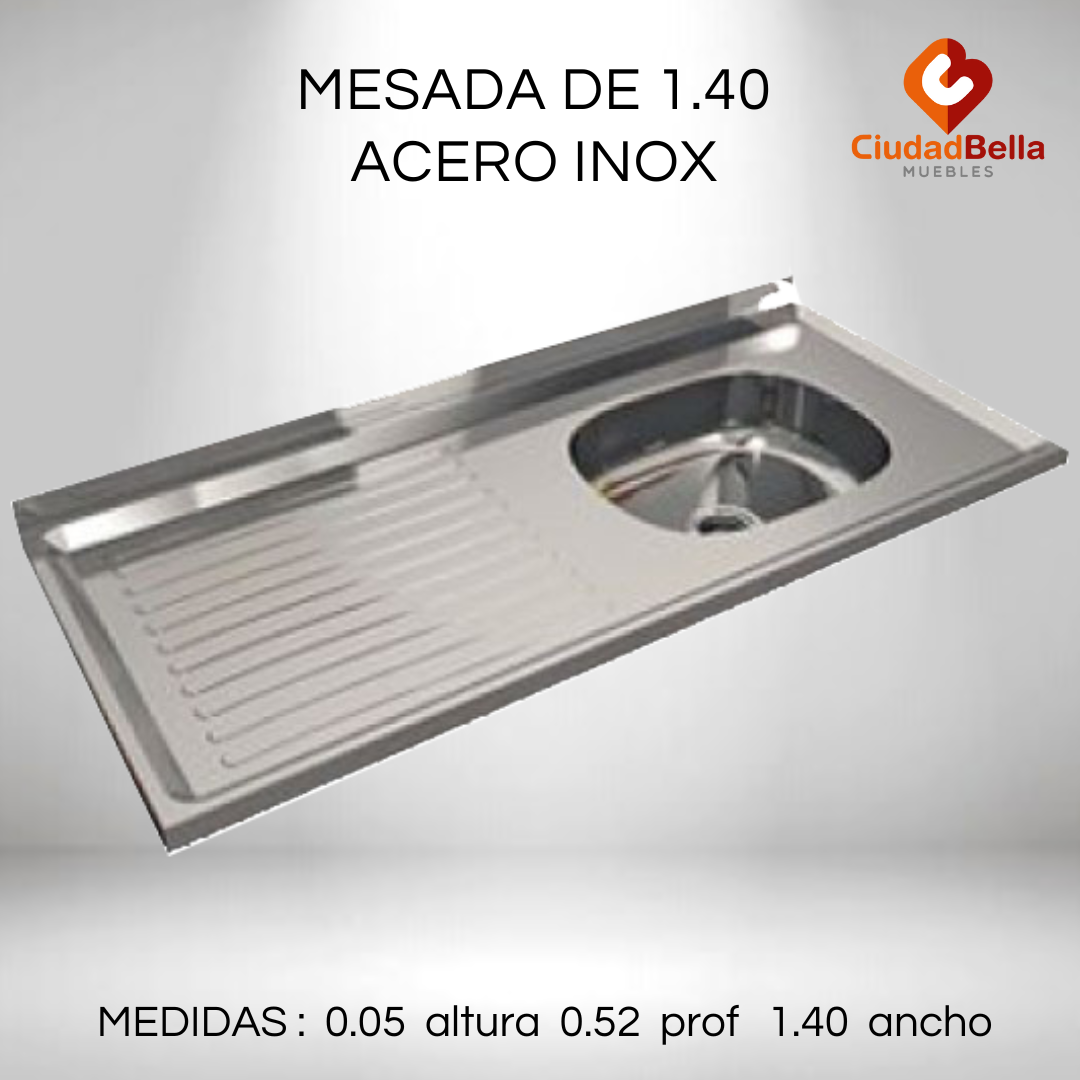 MESADA DE ACERO INOXIDABLE 1,40M REVERSIBLE CENTRO ESTANT