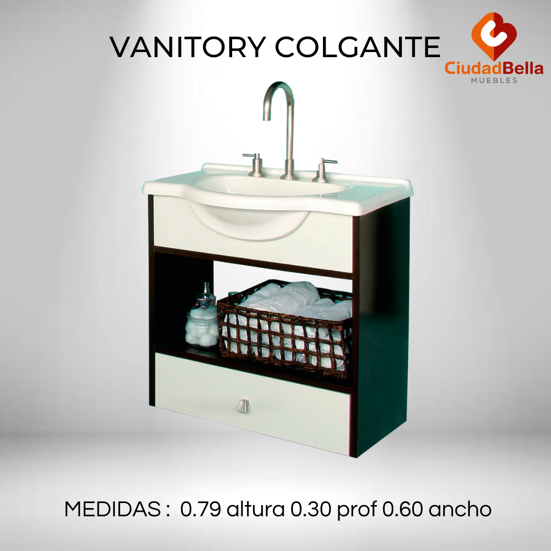 Vanitory Colgante con 1 Cajon Blanco y Wengue