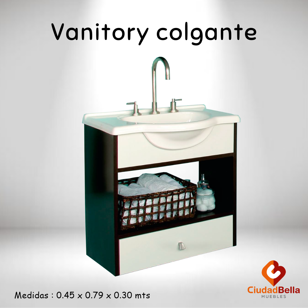 Vanitory Colgante con 1 Cajón Blanco y Wengue