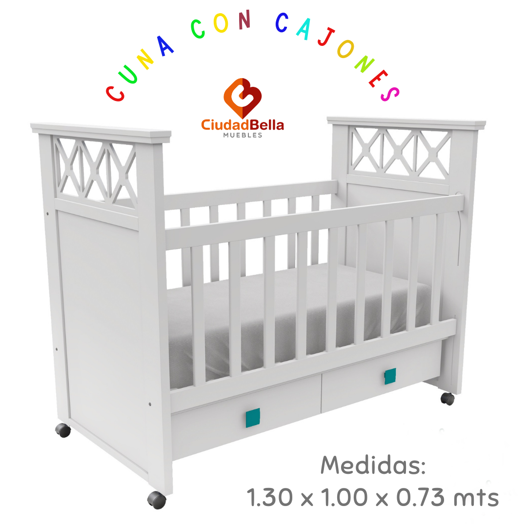 CUNA CON BARANDAS DESLIZABLES Y CAJÓN LINEA BABY STORE