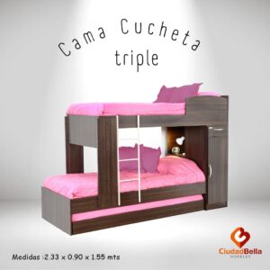 CAMA CUCHETA TRIPLE SUPERPUESTA INFANTIL