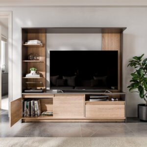 Tv Rack Mueble Mesa 60 Pulgadas con 4 Estantes 2 Puertas 1 Cajón Melamina 180cm Cen180 Dielfe