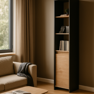 Biblioteca Columna Estanteria Melamina Diseño Moderno Linea Niza Organizador Oficina Living Exhibidor Roble Kendal Blanco 183 x 40 Cm CPN040 Dielfe