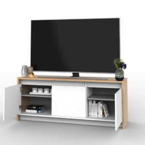 RACK DE TV RE140 – BLANCO / ROBLE KENDAL – LÍNEA ESCANDINAVA